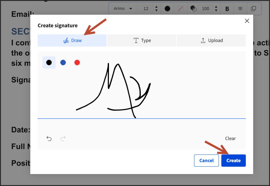 Example of signature